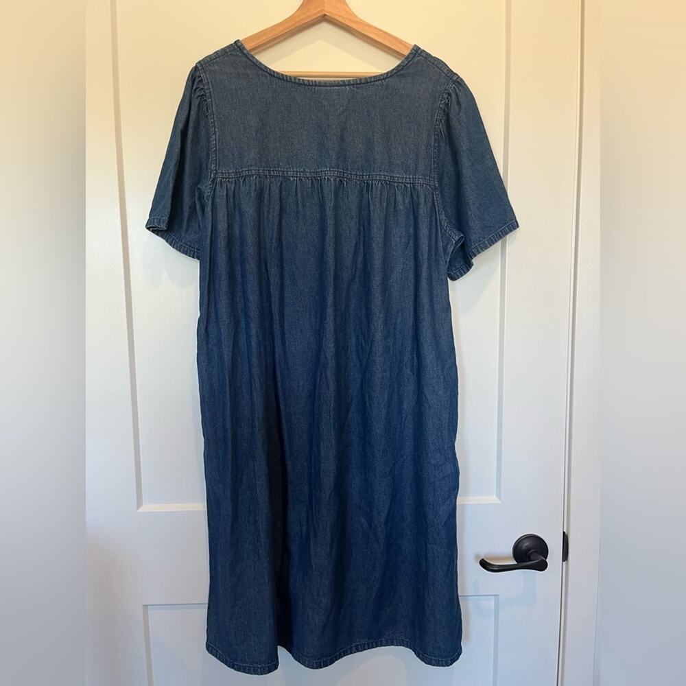 Vtg Vicki Wayne embroidered denim cottagecore peasant prairie midi dress Sz L - Picture 8 of 9